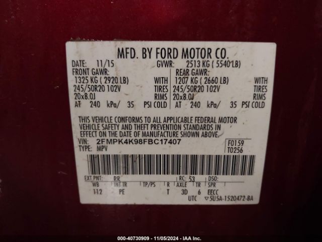 2FMPK4K98FBC17407 Ford Edge Titanium