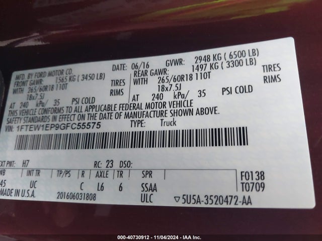 Ford F-150 Xlt 2016 1FTEW1EP9GFC55575 Image 9