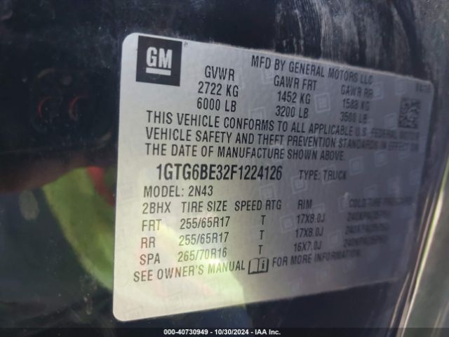 1GTG6BE32F1224126 GMC CANYON SLE