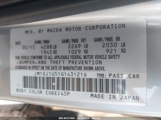 JM1GJ1U51G1431216 Mazda Mazda6 I Sport