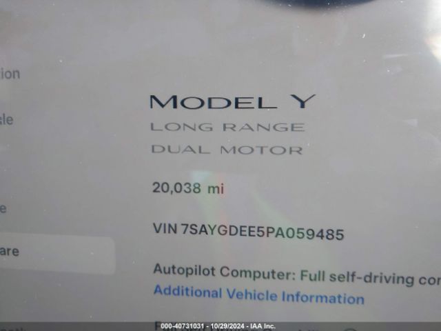 7SAYGDEE5PA059485 Tesla Model Y Awd/long Range Dual Motor All-wheel Drive