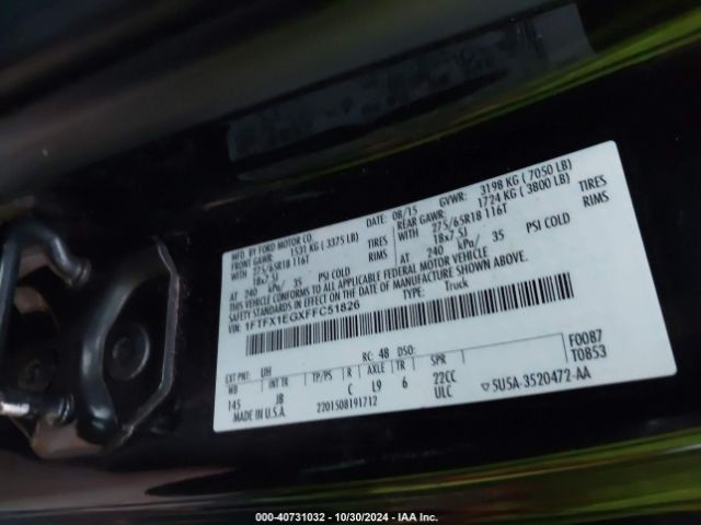 1FTFX1EGXFFC51826 Ford F-150 Xlt