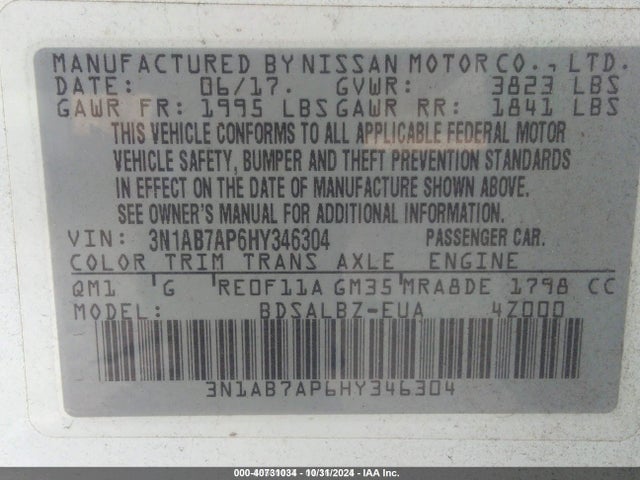 3N1AB7AP6HY346304 Nissan SENTRA S