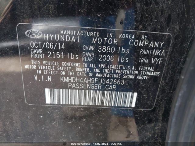 KMHDH4AH9FU342663 Hyundai Elantra Sport