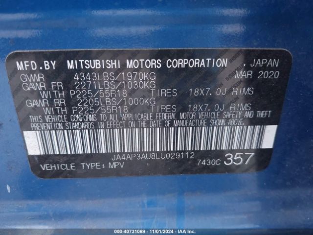 JA4AP3AU8LU029112 Mitsubishi Outlander Sport 2.0 Es