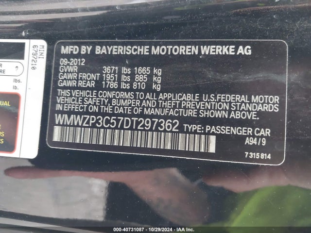 2013 MINI CONVERTIBLE WMWZP3C57DT297362 Photo 8