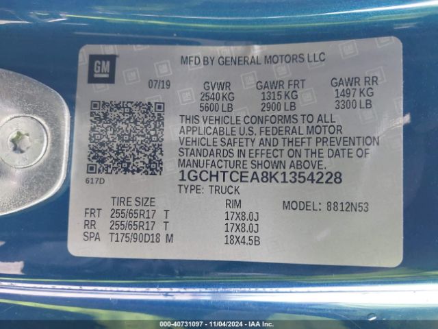 1GCHTCEA8K1354228 Chevrolet Colorado Lt