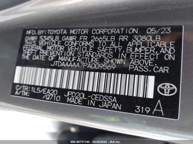 JTDAAAAA7PA009569 Toyota Mirai Xle