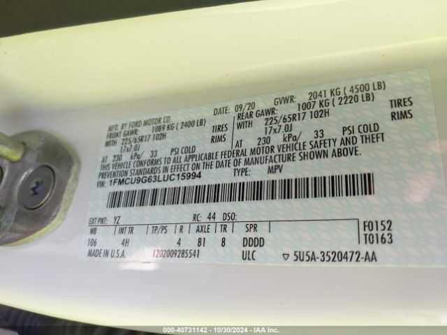 1FMCU9G63LUC15994 Ford ESCAPE SE