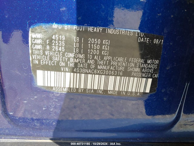 4S3BNAC6XG3006316 Subaru Legacy 2.5i Premium