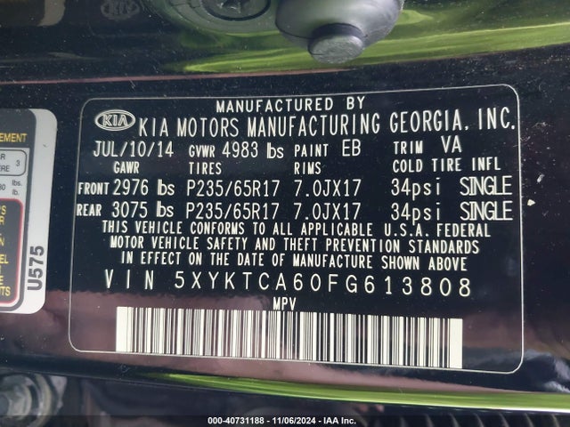KIA SORENTO LX 2015 5XYKTCA60FG613808 Image 9