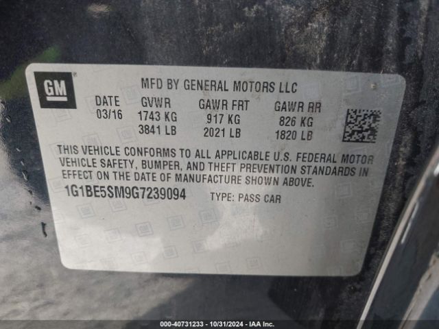 1G1BE5SM9G7239094 Chevrolet Cruze Lt Auto