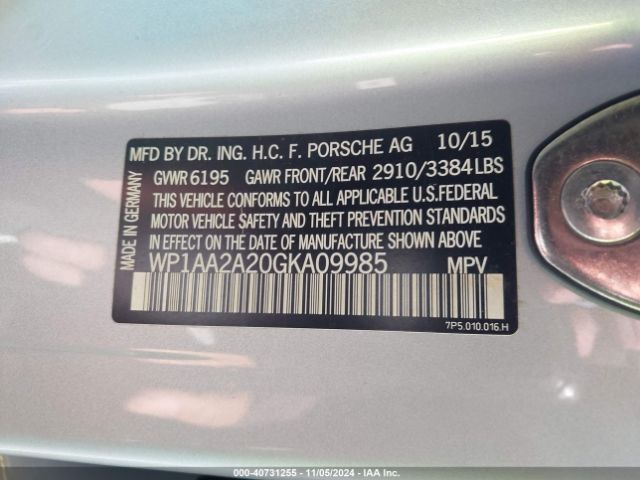 WP1AA2A20GKA09985 Porsche Cayenne