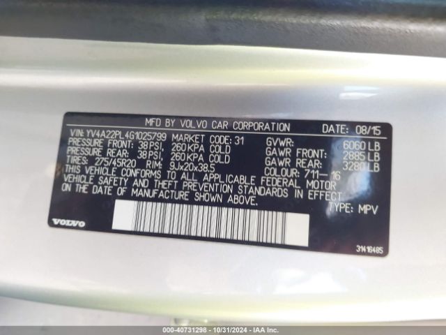 YV4A22PL4G1025799 Volvo Xc90 T6 Inscription