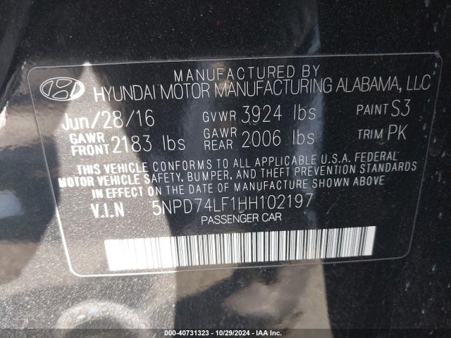 Hyundai ELANTRA SE 2017 5NPD74LF1HH102197 Image 9