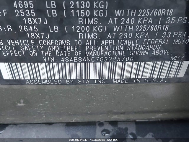 Subaru Outback 2.5i Limited 2016 4S4BSANC7G3325700 Image 9