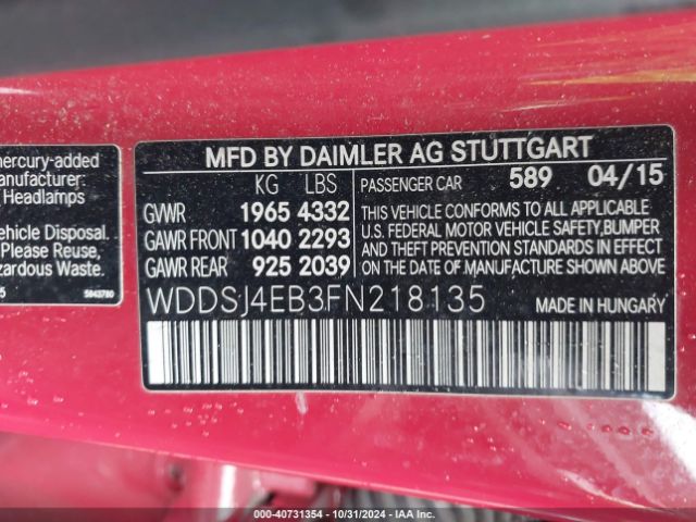 WDDSJ4EB3FN218135 Mercedes-Benz CLA 250
