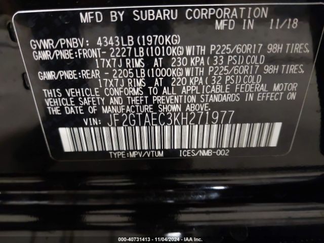 JF2GTAEC3KH271977 Subaru Crosstrek 2.0i Premium