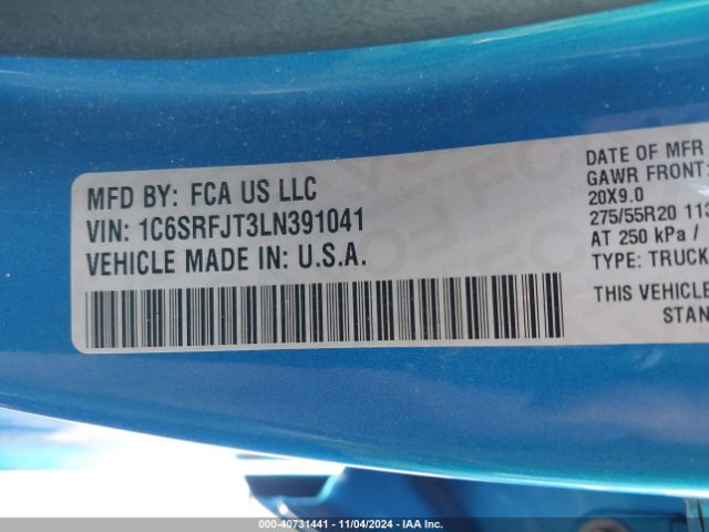 1C6SRFJT3LN391041 RAM 1500 Laramie  4x4 5'7 Box