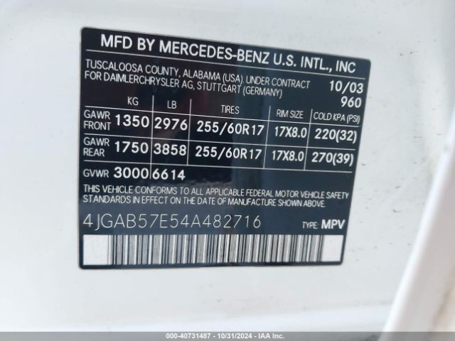 2004 MERCEDES-BENZ ML 350 4JGAB57E54A482716 Photo 8