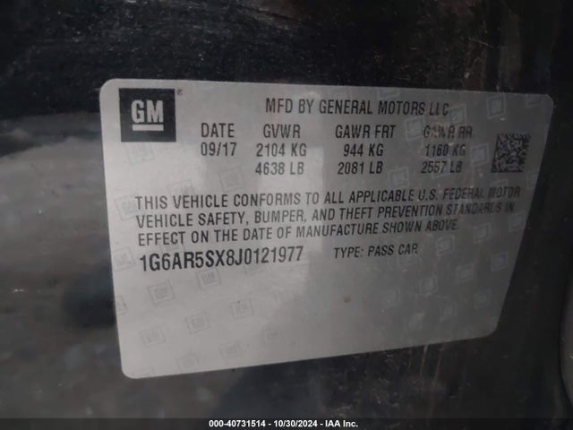 1G6AR5SX8J0121977 Cadillac CTS LUXURY