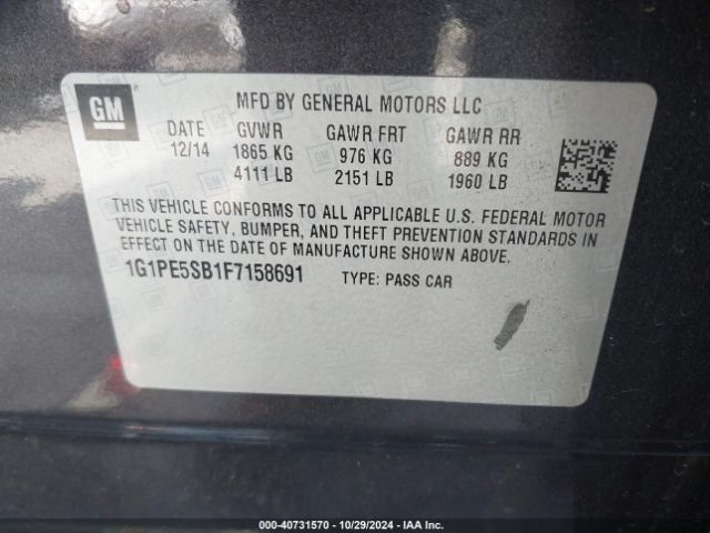 1G1PE5SB1F7158691 Chevrolet Cruze 2lt Auto