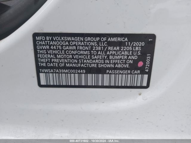 1VWSA7A39MC002449 Volkswagen Passat 2.0t Se