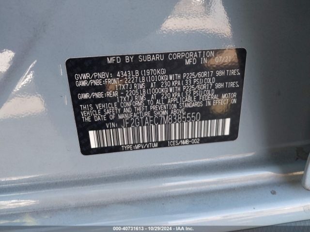 JF2GTAEC7M8385550 Subaru Crosstrek Premium