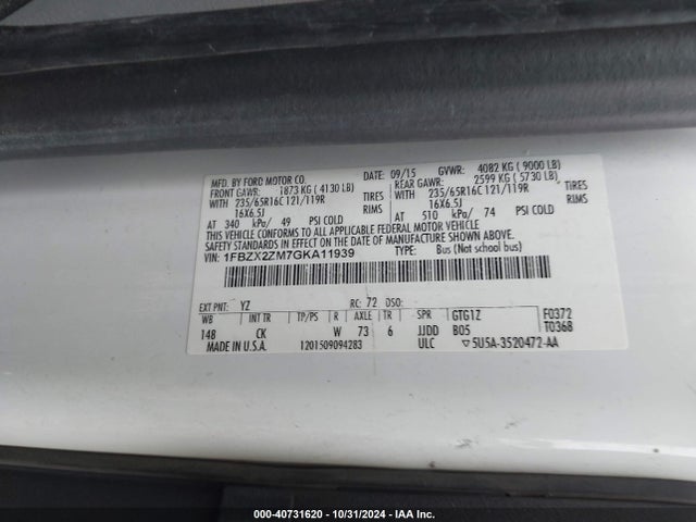 1FBZX2ZM7GKA11939 Ford Transit-350 Xlt