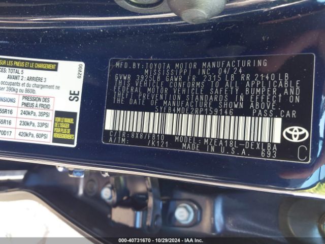 5YFB4MDE2RP159146 Toyota COROLLA LE