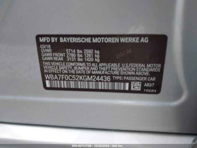 WBA7F0C52KGM24436 BMW 750i
