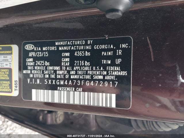 KIA Optima Lx 2015 5XXGM4A73FG472917 Image 9