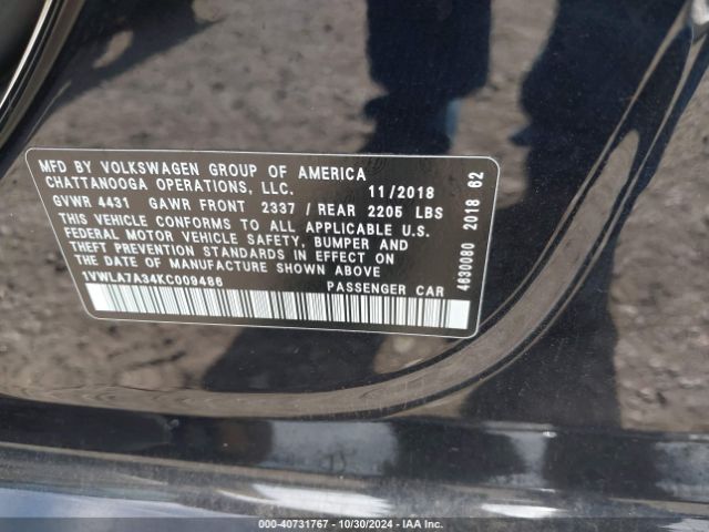 1VWLA7A34KC009486 Volkswagen Passat 2.0t Wolfsburg Edition