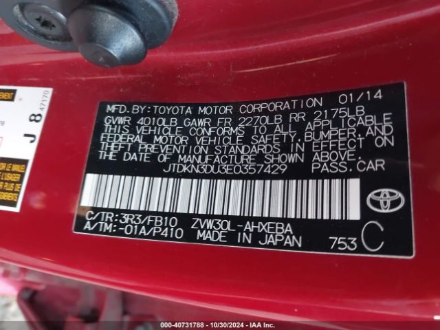 JTDKN3DU3E0357429 Toyota Prius
