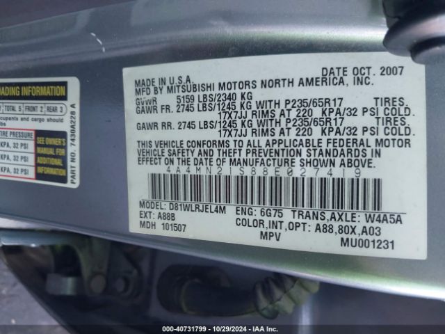 2008 MITSUBISHI ENDEAVOR 4A4MN21S88E027419 Photo 8
