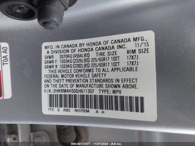 Honda CR-V EX 2016 2HKRM4H50GH611307 Image 9