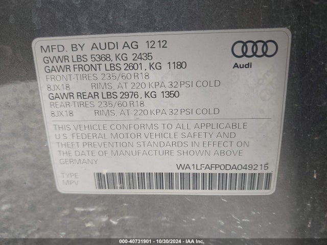 2013 AUDI Q5 WA1LFAFP0DA049215 Photo 8