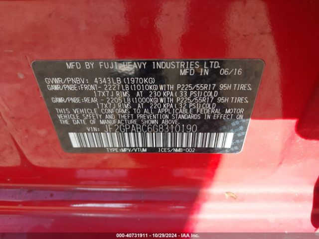 JF2GPABC6G8310190 Subaru Crosstrek 2.0i Premium