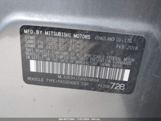 ML32A3HJ7JH009868 Mitsubishi MIRAGE ES