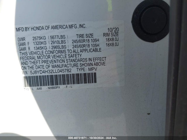 5J8YD4H32LL045782 Acura Mdx Standard
