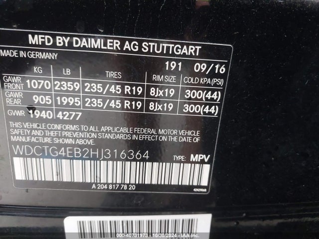 Mercedes-Benz GLA 250 2017 WDCTG4EB2HJ316364 Image 9