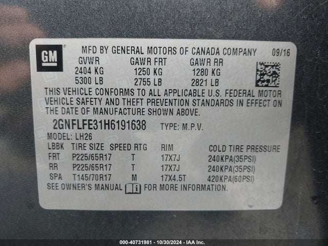 Chevrolet EQUINOX LT 2017 2GNFLFE31H6191638 Image 9