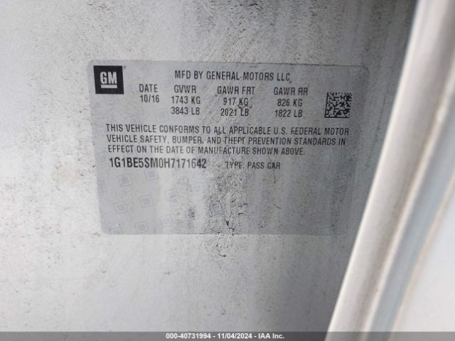 1G1BE5SM0H7171642 Chevrolet Cruze Lt Auto