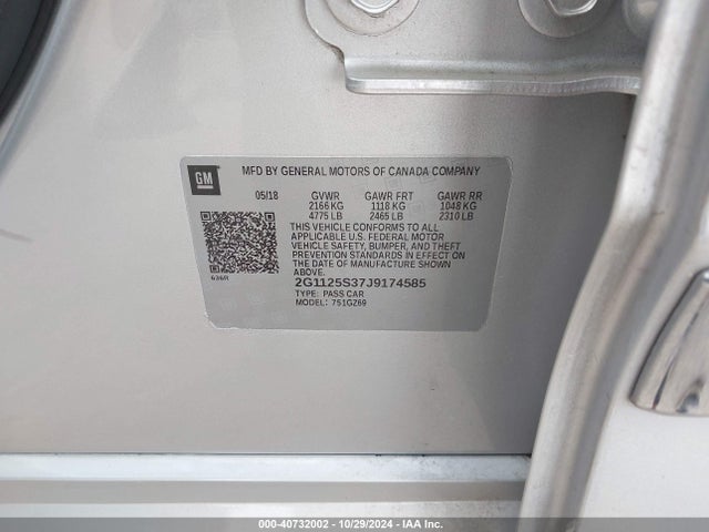 Chevrolet IMPALA 2LZ 2018 2G1125S37J9174585 Image 9