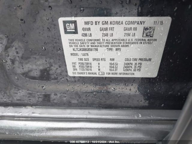 KL7CJKSB8GB561790 Chevrolet Trax 1ls