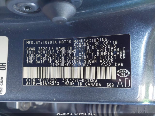 Toyota COROLLA SE 2019 2T1BURHE0KC130077 Image 9