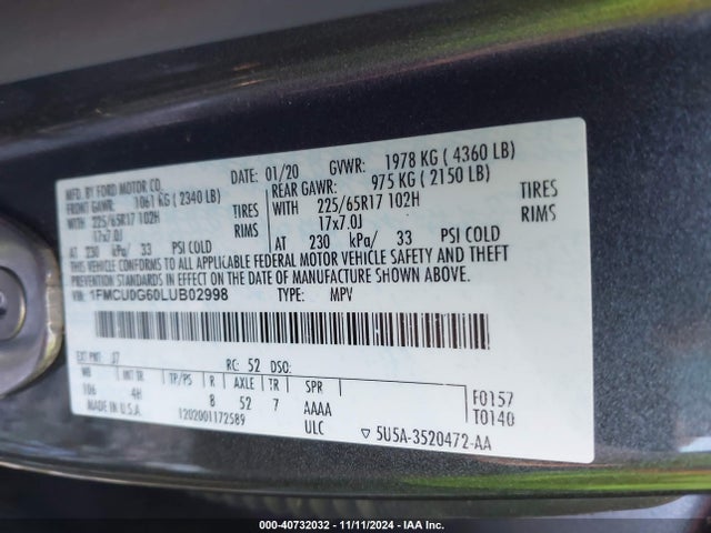 Ford ESCAPE SE 2020 1FMCU0G60LUB02998 Image 9
