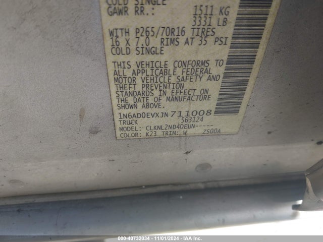 Nissan Frontier Sv 2018 1N6AD0EVXJN711008 Image 9