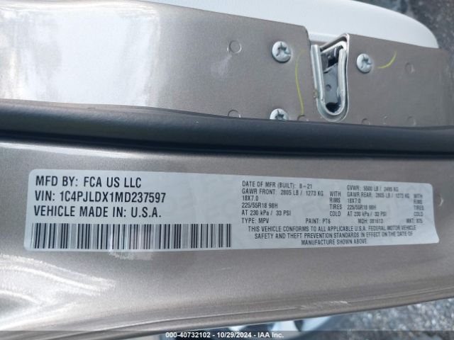 1C4PJLDX1MD237597 Jeep Cherokee Limited Fwd