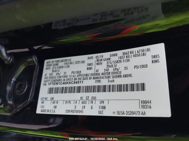 Ford F-150 Lariat 2019 1FTEW1C46KKC84511 Image 9